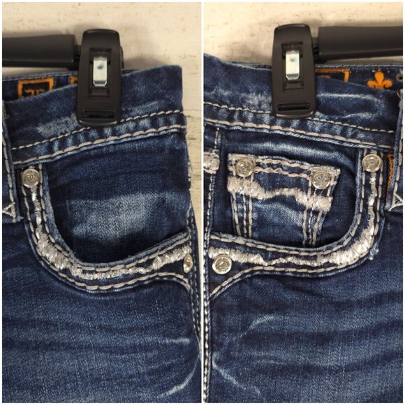 ROCK REVIVAL Ruella Rhinestone Faux Flap Pockets Easy Capri Jeans SIZE 26 30x25 - Picture 10 of 16